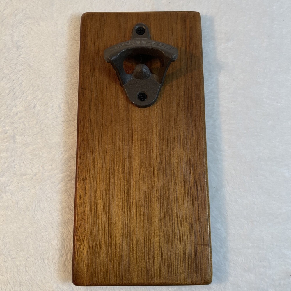Vintage Wooden Magnetic Wall Bottle Opener Maple Finish Cast Iron
